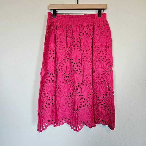 Andie The Mona Eyelet Skirt Rosette Pink Women's Size Medium Casual Boho Summer - Picture 2 of 6